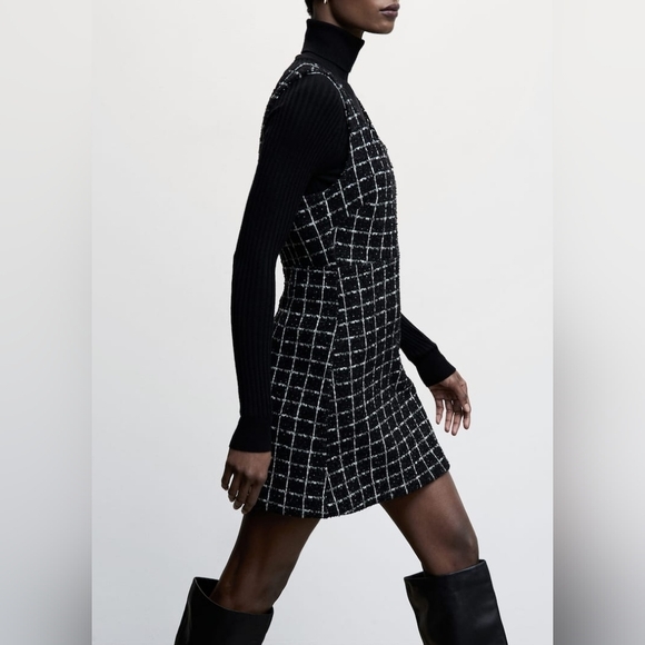 Mango Black and White Sheath Mini Dress for Work - Picture 5 of 12